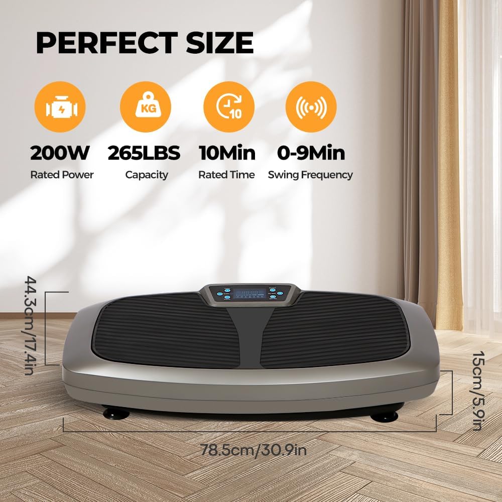 Vibration Plate Exercise Machine Full Body Workout Fitness Vibration Trainer for Loss Weight, Home Gym Vibration Platform with Resistance Band, 265Lbs Weight Capacity