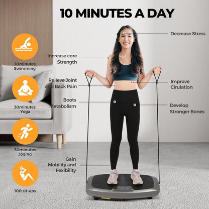 Vibration Plate Exercise Machine Full Body Workout Fitness Vibration Trainer for Loss Weight, Home Gym Vibration Platform with Resistance Band, 265Lbs Weight Capacity