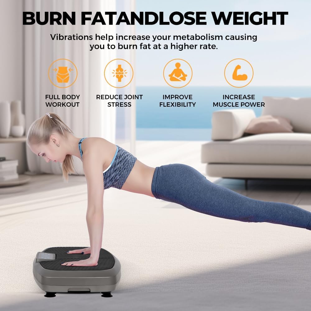 Vibration Plate Exercise Machine Full Body Workout Fitness Vibration Trainer for Loss Weight, Home Gym Vibration Platform with Resistance Band, 265Lbs Weight Capacity