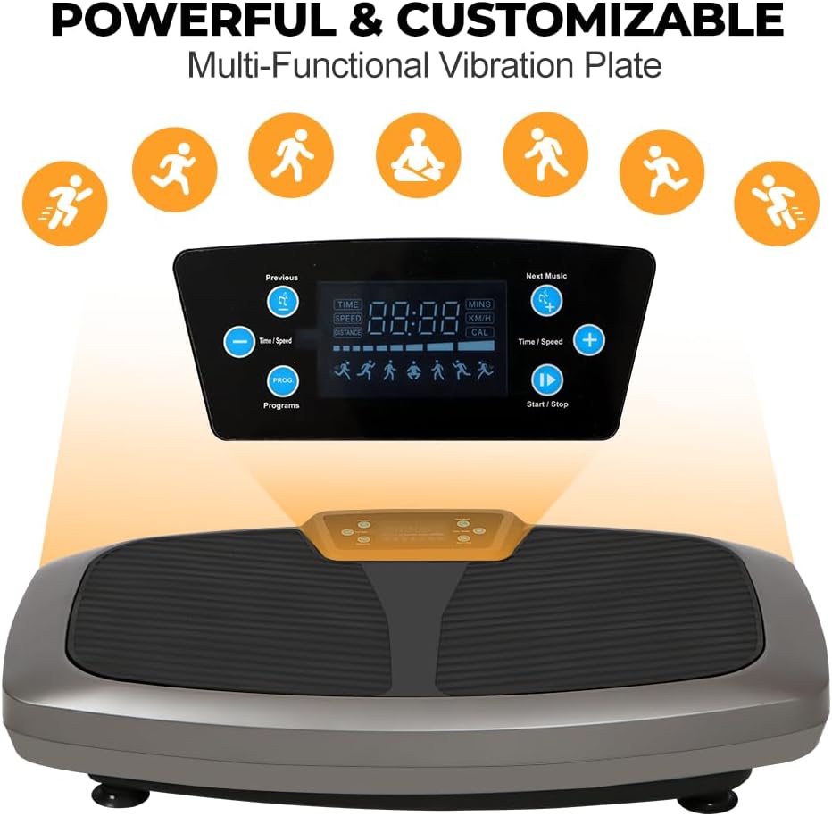 Vibration Plate Exercise Machine Full Body Workout Fitness Vibration Trainer for Loss Weight, Home Gym Vibration Platform with Resistance Band, 265Lbs Weight Capacity